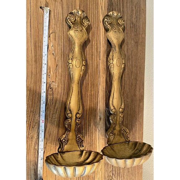 Vintage Cast Metal MCM Set of 2 Wall Hanging Ladles Spoons Kitchen Décor Used - Picture 12 of 14